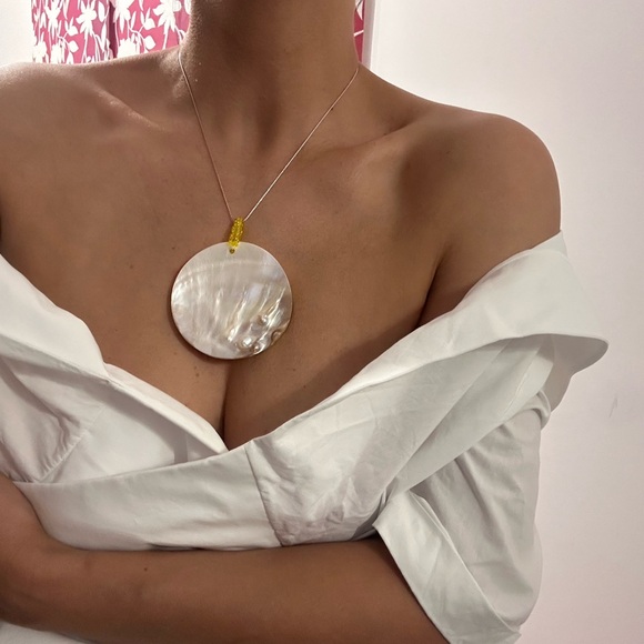 Jewelry - 925 Chain Mother of Pearl Large Pandantiv 925 Stearling Silver Chain